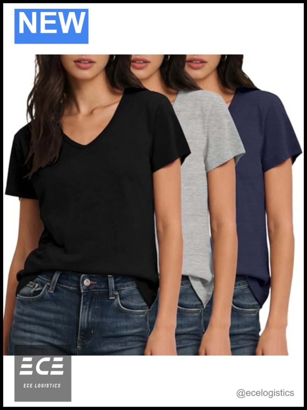 Womens 100% Cotton V Neck Short Sleeve T Shirts Relaxed Fit Casual Basic Tees 3